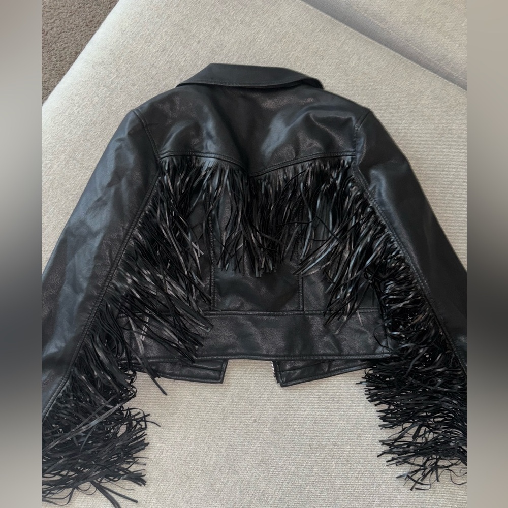 Copperose Black Faux Leather Fringe Jacket